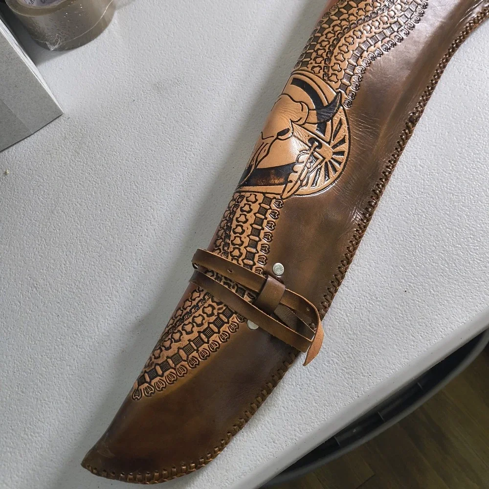 Vintage Hand Tooled Long Horn Skull Leather Rifle/ Shotgun Scabbard / Gun Case